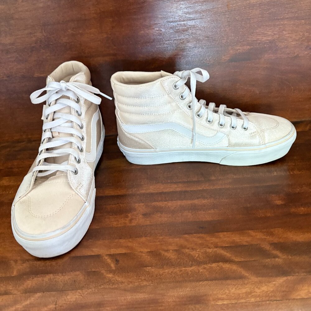 VANS Filmore Spring Satin Cream Platform High Top Feminine Skater 10